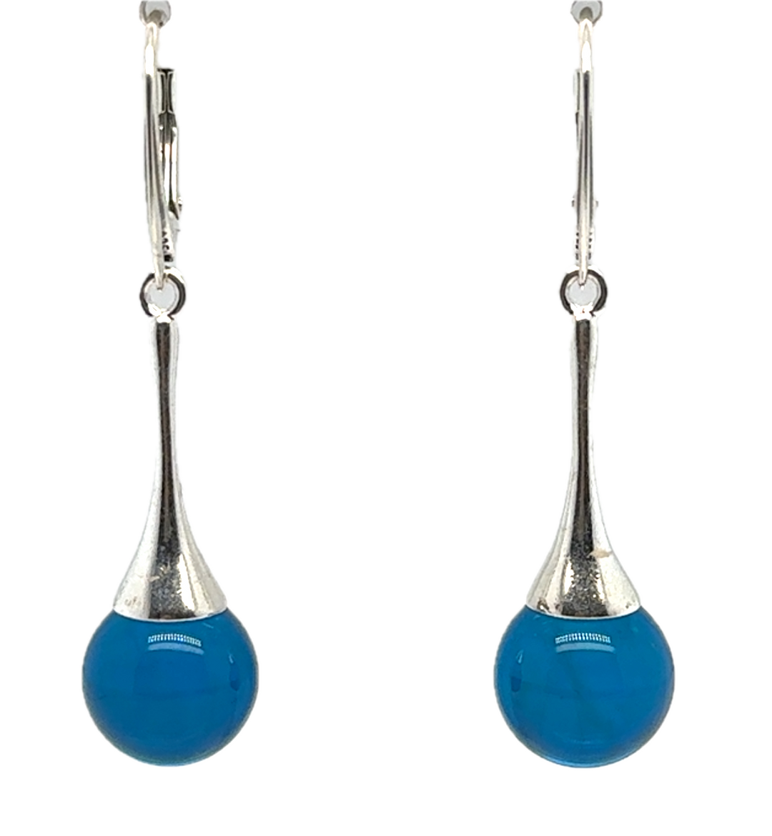 Sterling Silver Baltic Amber Blue Drop Ball Earrings