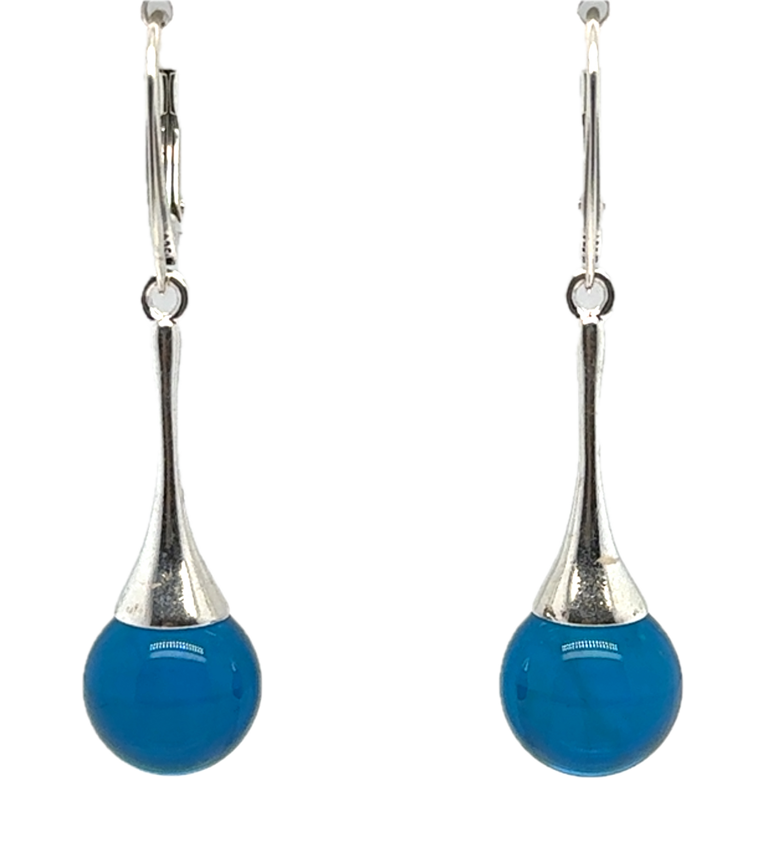 Sterling Silver Baltic Amber Blue Drop Ball Earrings - B & S Lyncris Jewellers