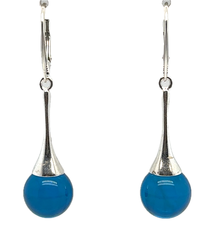 Sterling Silver Baltic Amber Blue Drop Ball Earrings