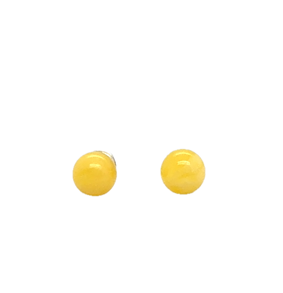 Sterling Silver Baltic Amber Yellow Ball Stud Earrings