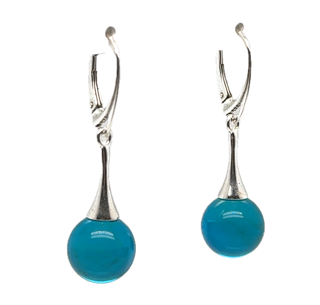 Sterling Silver Baltic Amber Blue Drop Ball Earrings