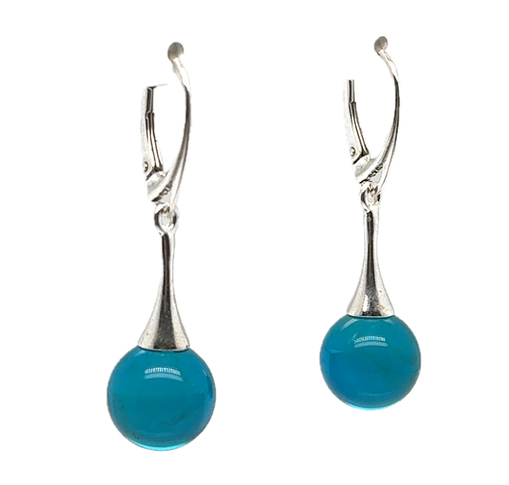 Sterling Silver Baltic Amber Blue Drop Ball Earrings