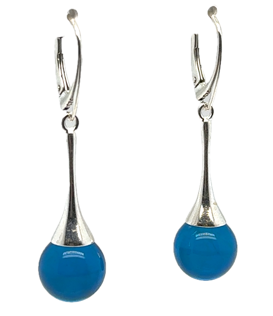 Sterling Silver Baltic Amber Blue Drop Ball Earrings