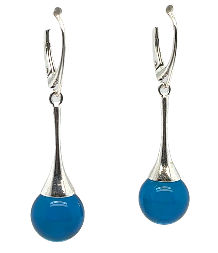 Sterling Silver Baltic Amber Blue Drop Ball Earrings