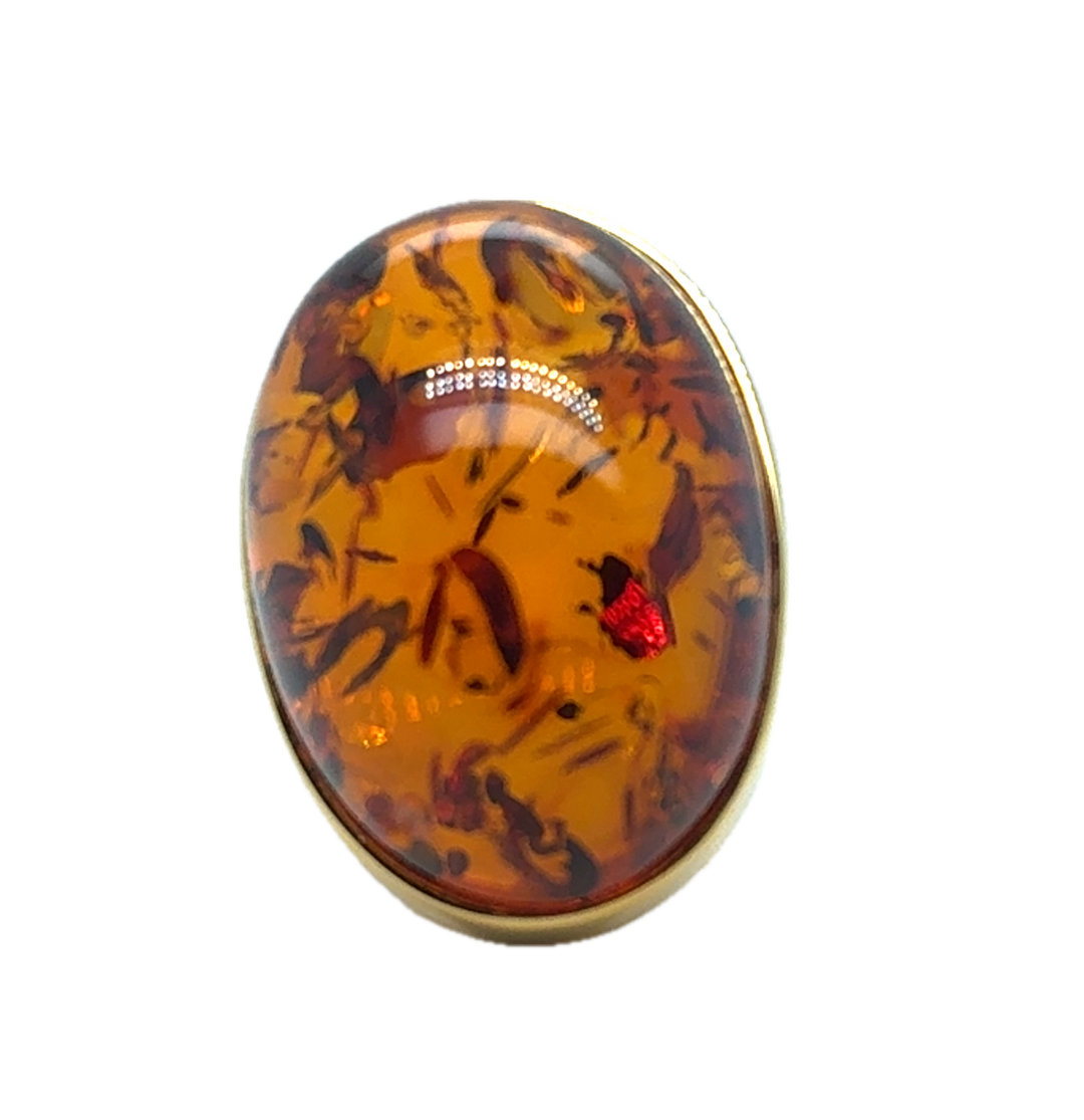 Gold Plated Baltic Amber Large Adjustable Ring