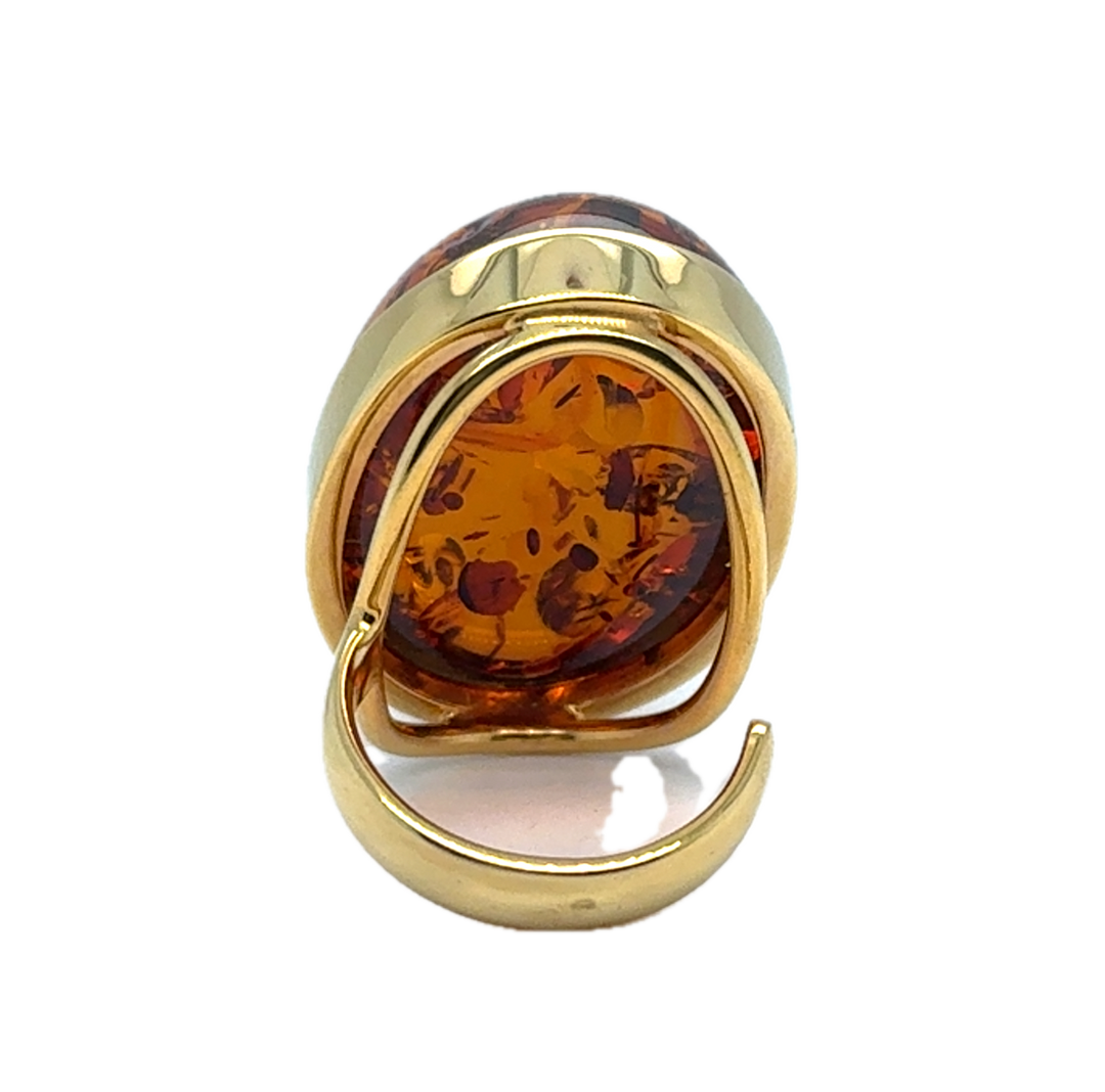 Gold Plated Baltic Amber Large Adjustable Ring