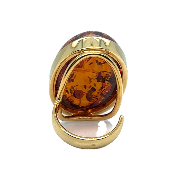 Gold Plated Baltic Amber Large Adjustable Ring
