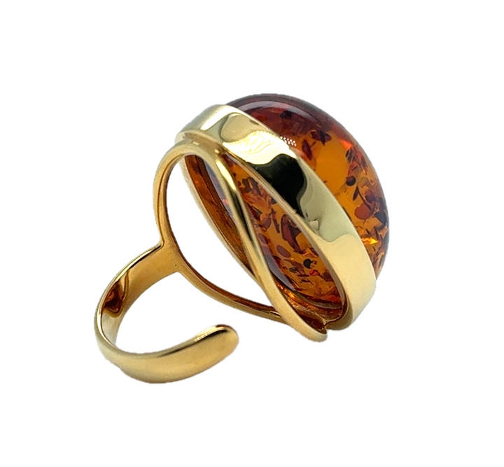 Gold Plated Baltic Amber Large Adjustable Ring