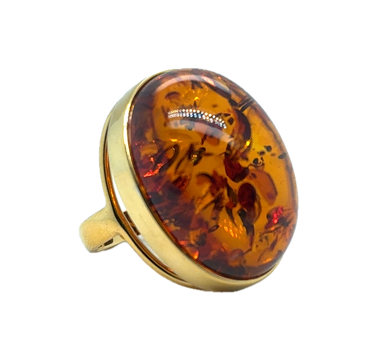 Gold Plated Baltic Amber Large Adjustable Ring