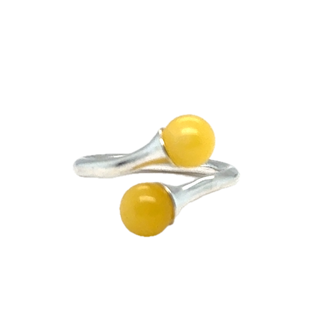 Sterling Silver Yellow Baltic Amber Adjustable Ring