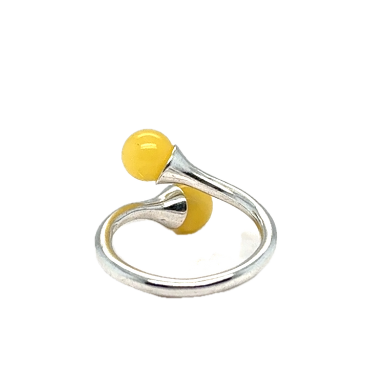 Sterling Silver Yellow Baltic Amber Adjustable Ring