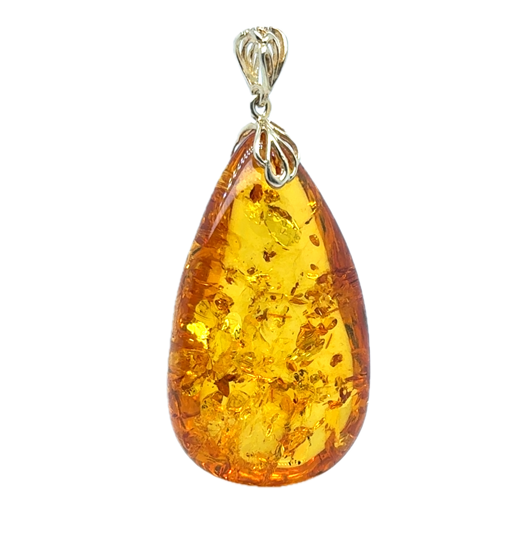 Gold Plated Baltic Amber Drop Pendant