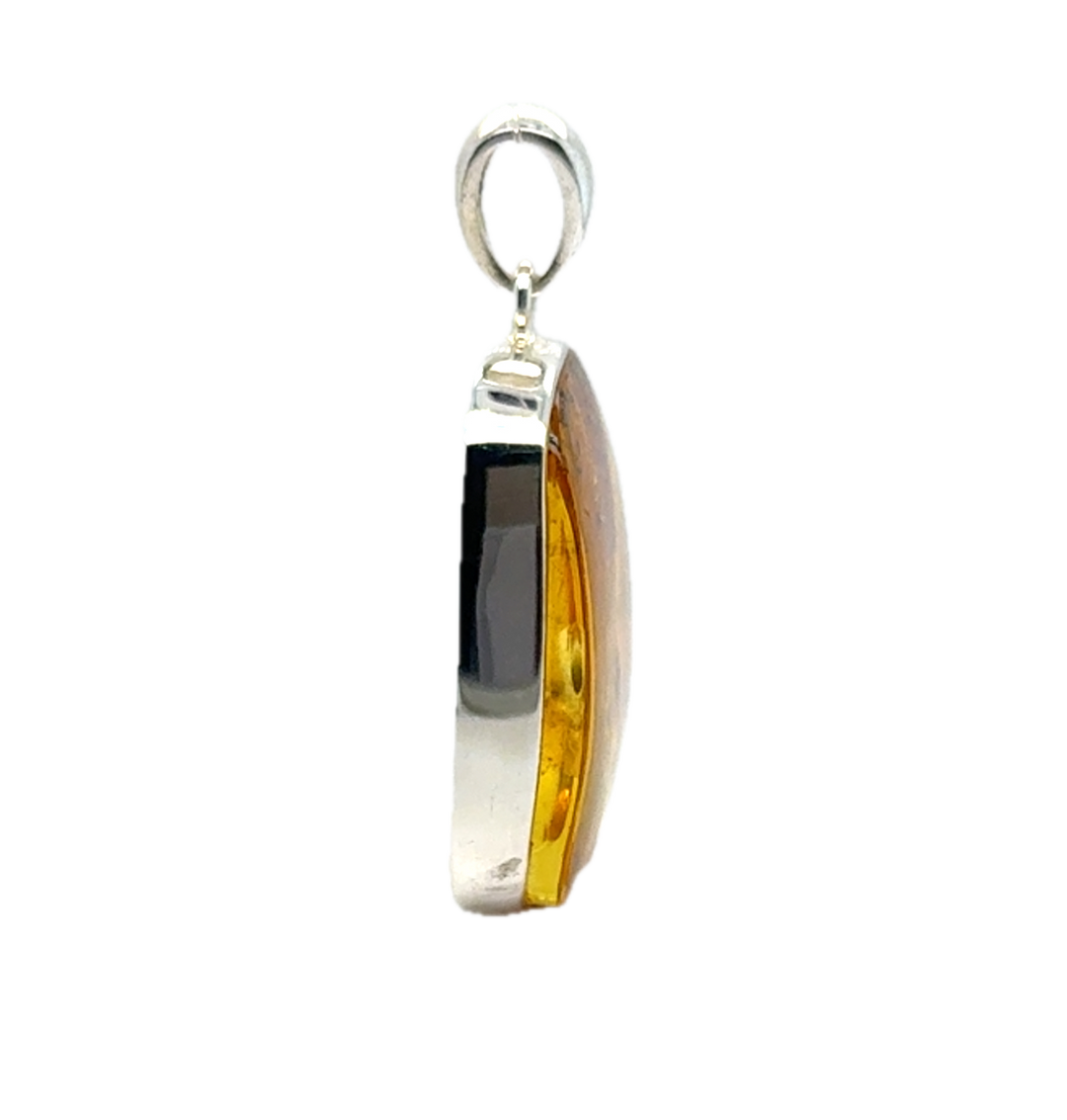 Sterling Silver Baltic Amber Rectangular Pendant