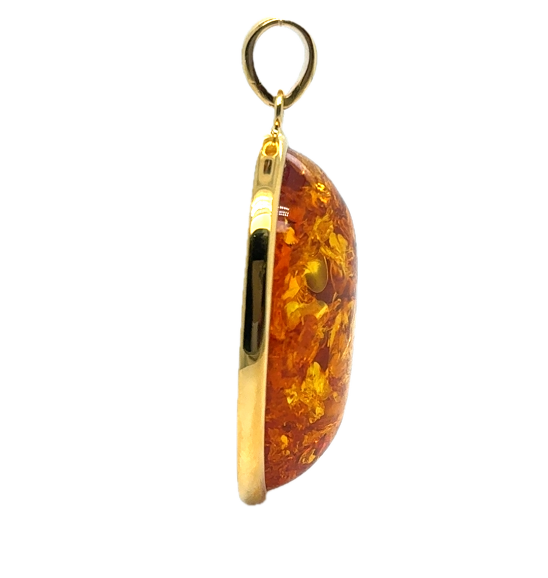 Gold Plated Bezel Baltic Amber Oval Pendant