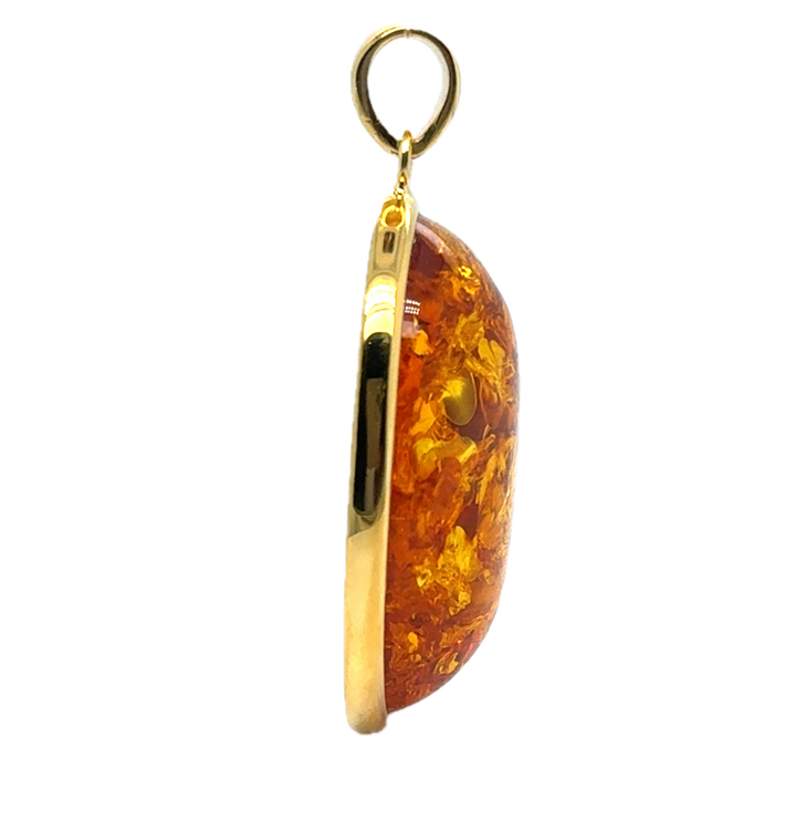 Gold Plated Bezel Baltic Amber Oval Pendant