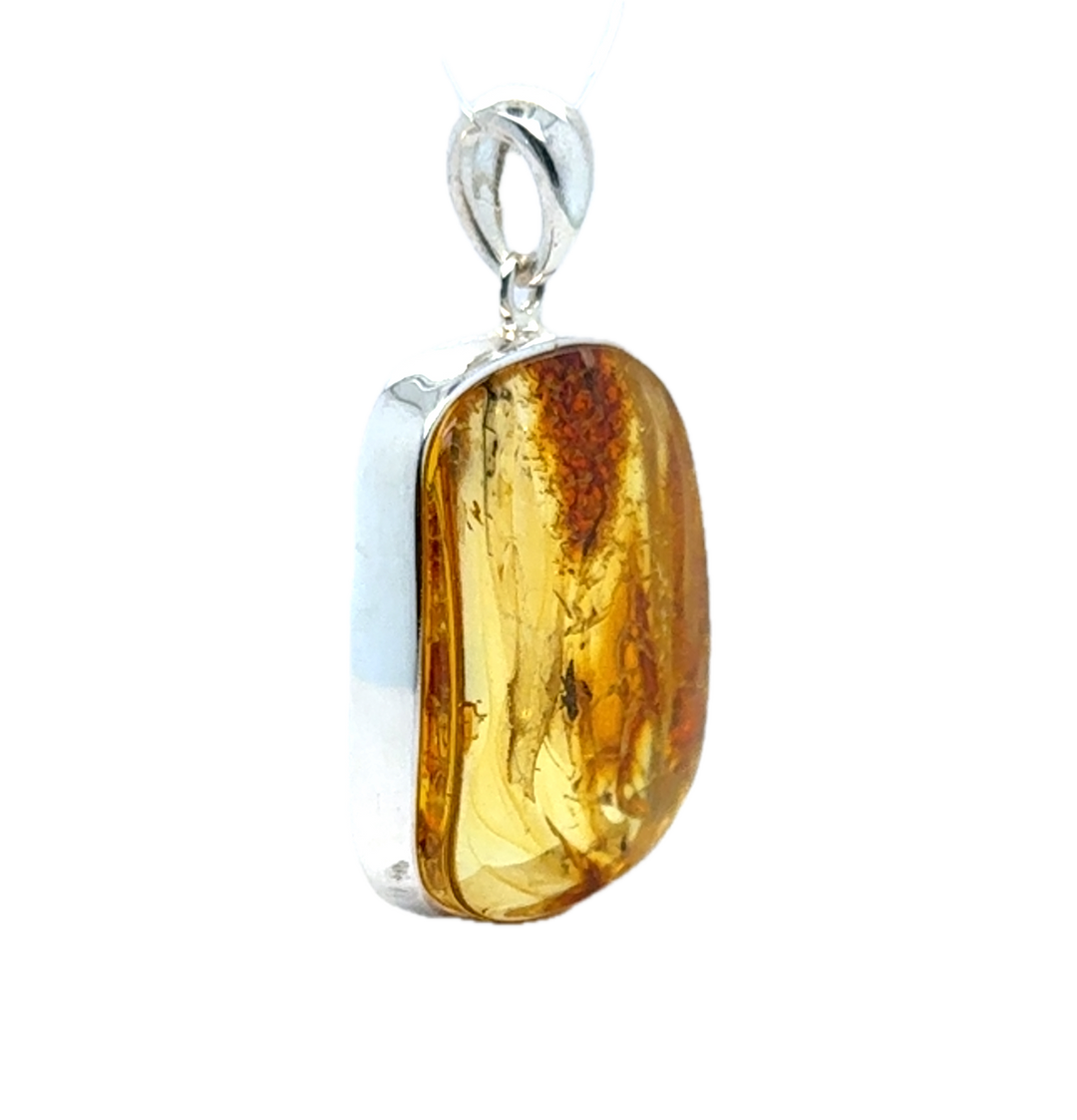Sterling Silver Baltic Amber Rectangular Pendant