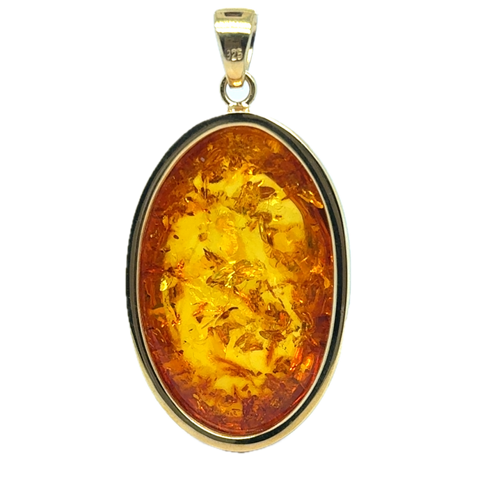 Gold Plated Bezel Baltic Amber Oval Pendant
