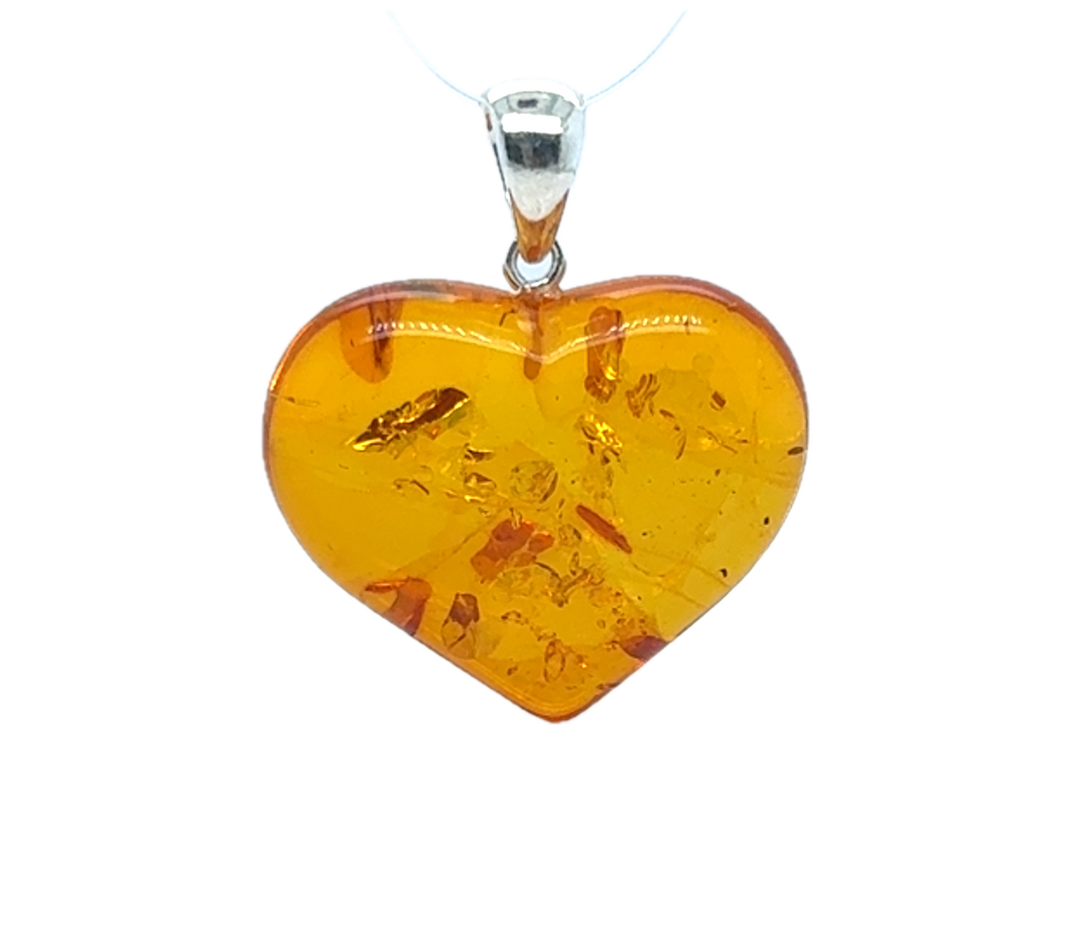 Sterling Silver Baltic Amber Heart Pendant