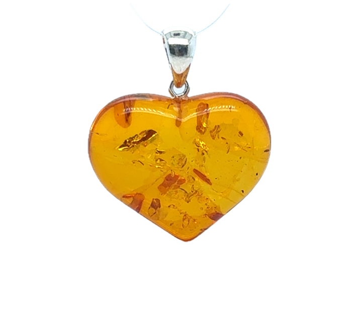 Sterling Silver Baltic Amber Heart Pendant