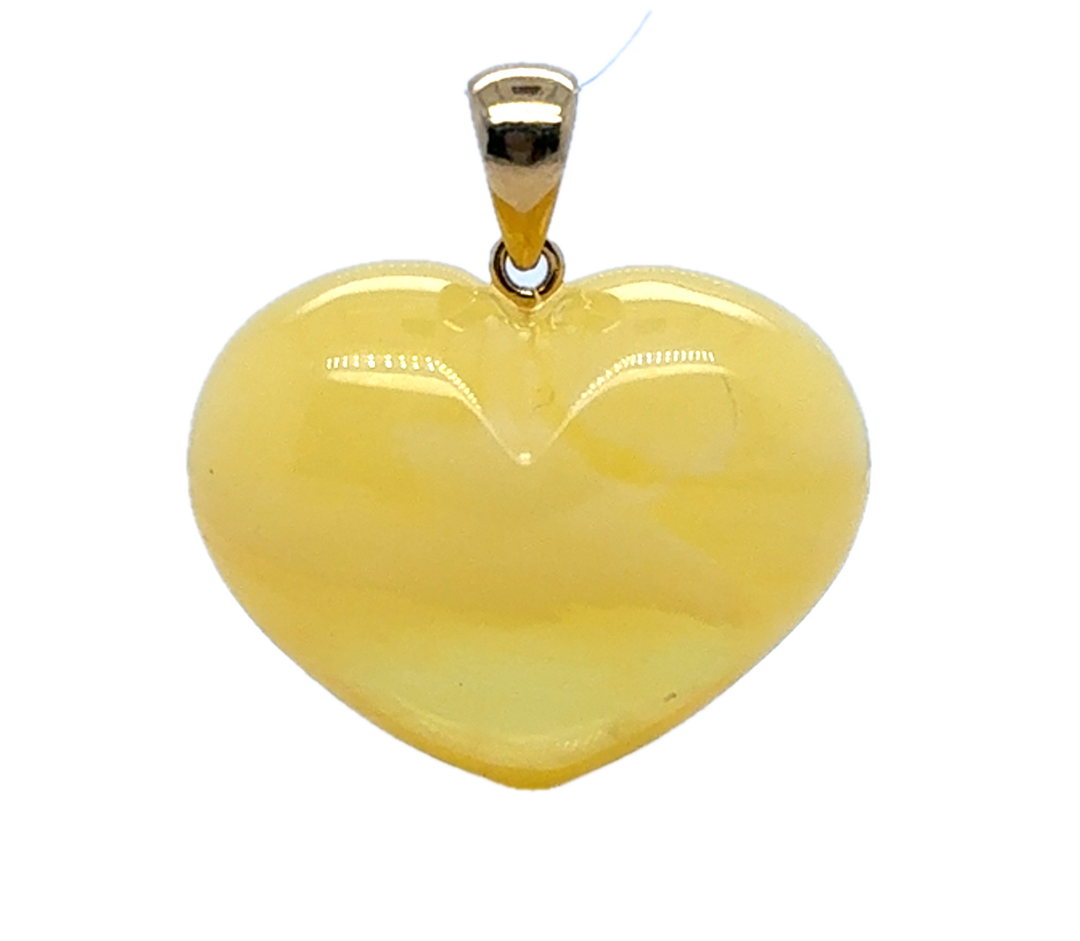 Gold Plated Lemon Baltic Amber Heart Pendant