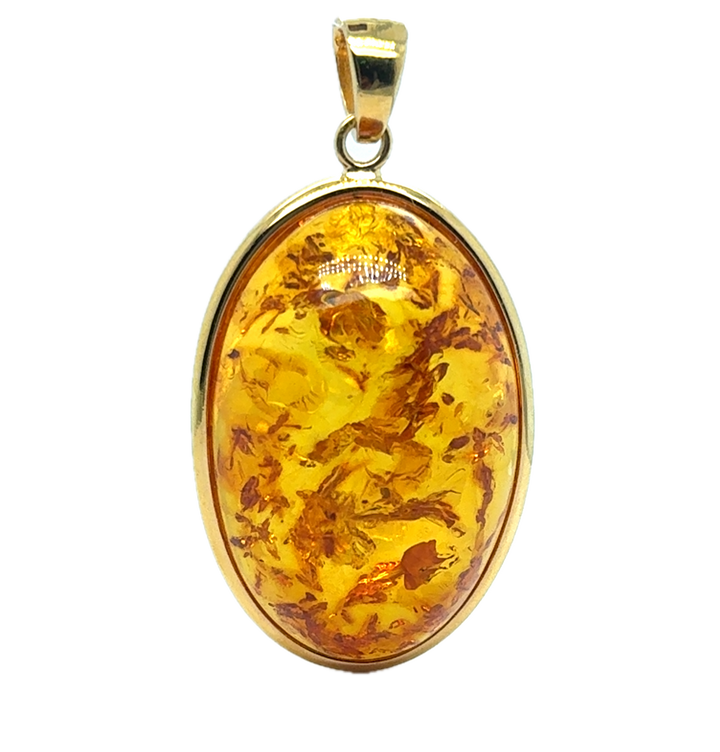 Gold Plated Bezel Baltic Amber Oval Pendant