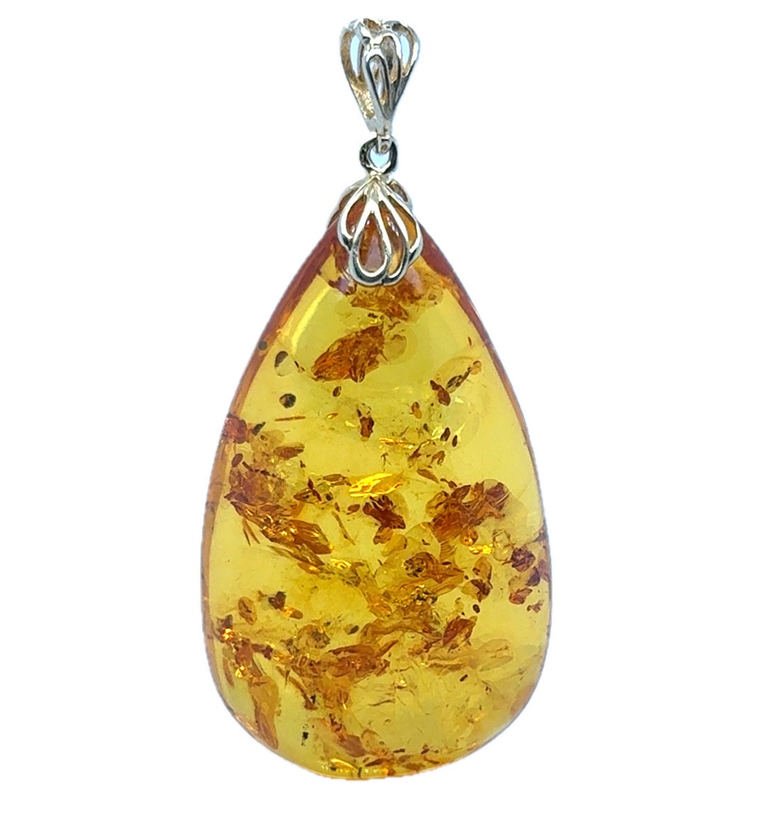 Gold Plated Baltic Amber Drop Pendant