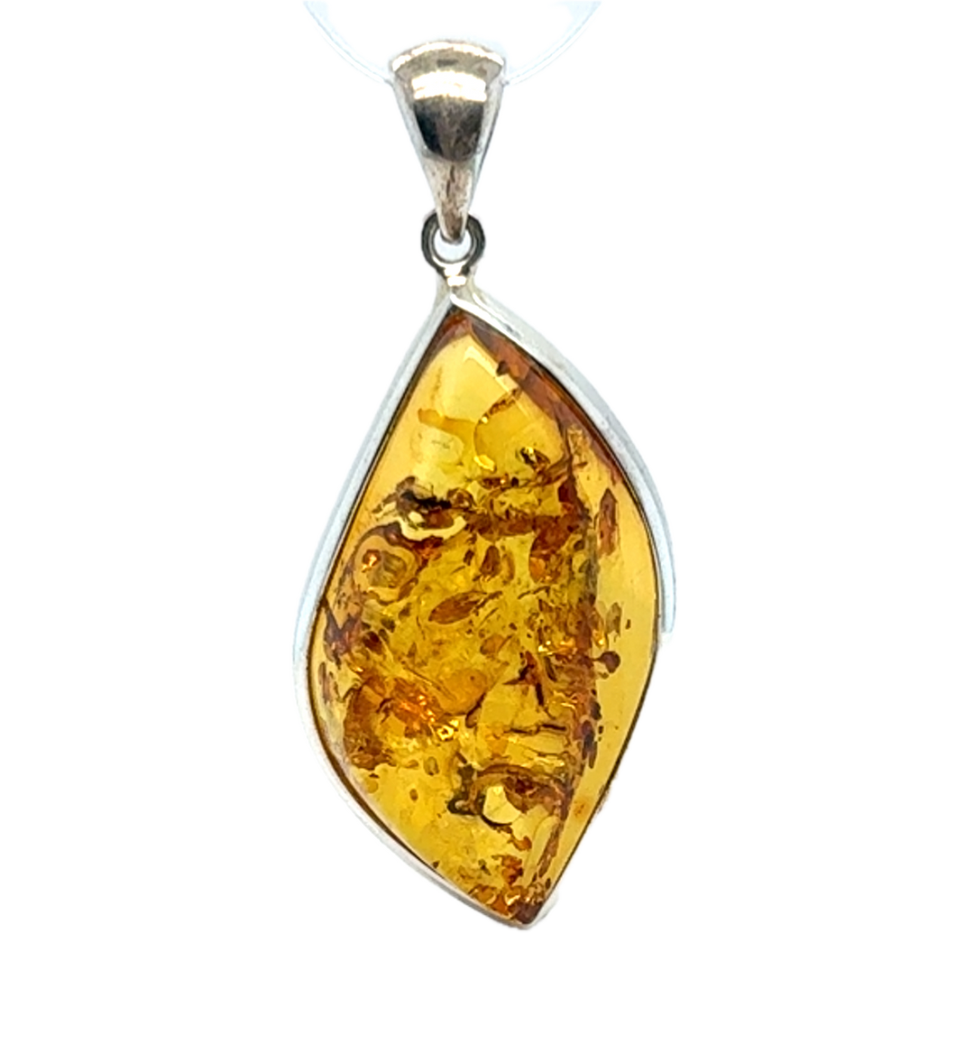 Sterling Silver Bezel Baltic Amber Drop Wave Pendant