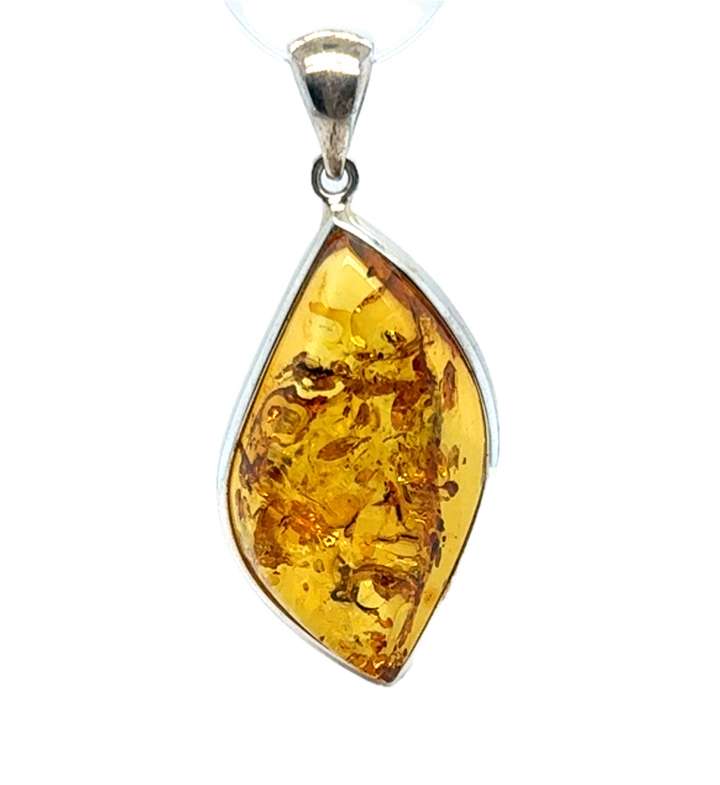 Sterling Silver Bezel Baltic Amber Drop Wave Pendant