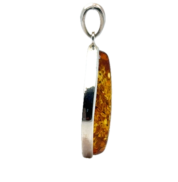 Sterling Silver Bezel Baltic Amber Drop Wave Pendant