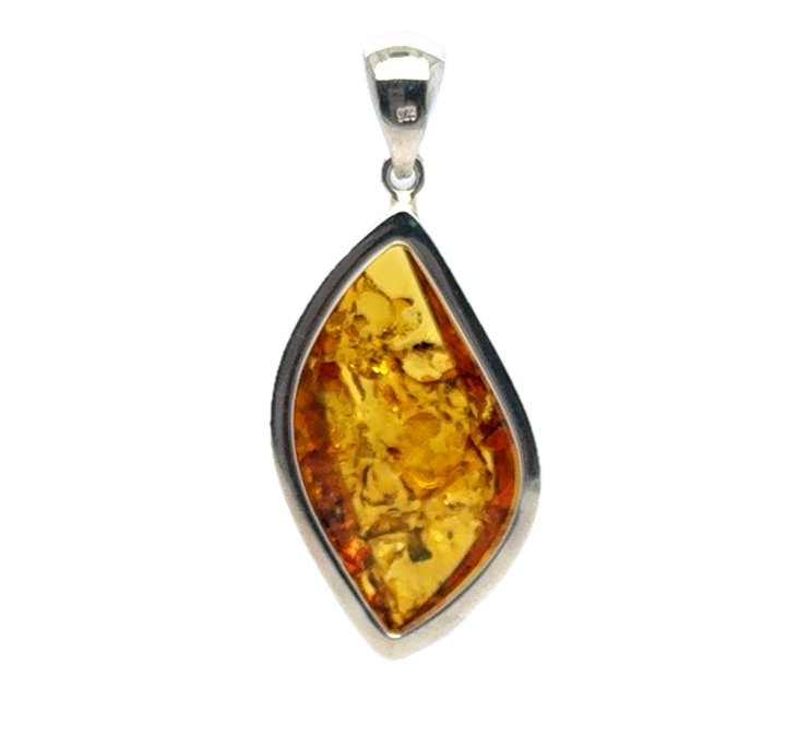 Sterling Silver Bezel Baltic Amber Drop Wave Pendant
