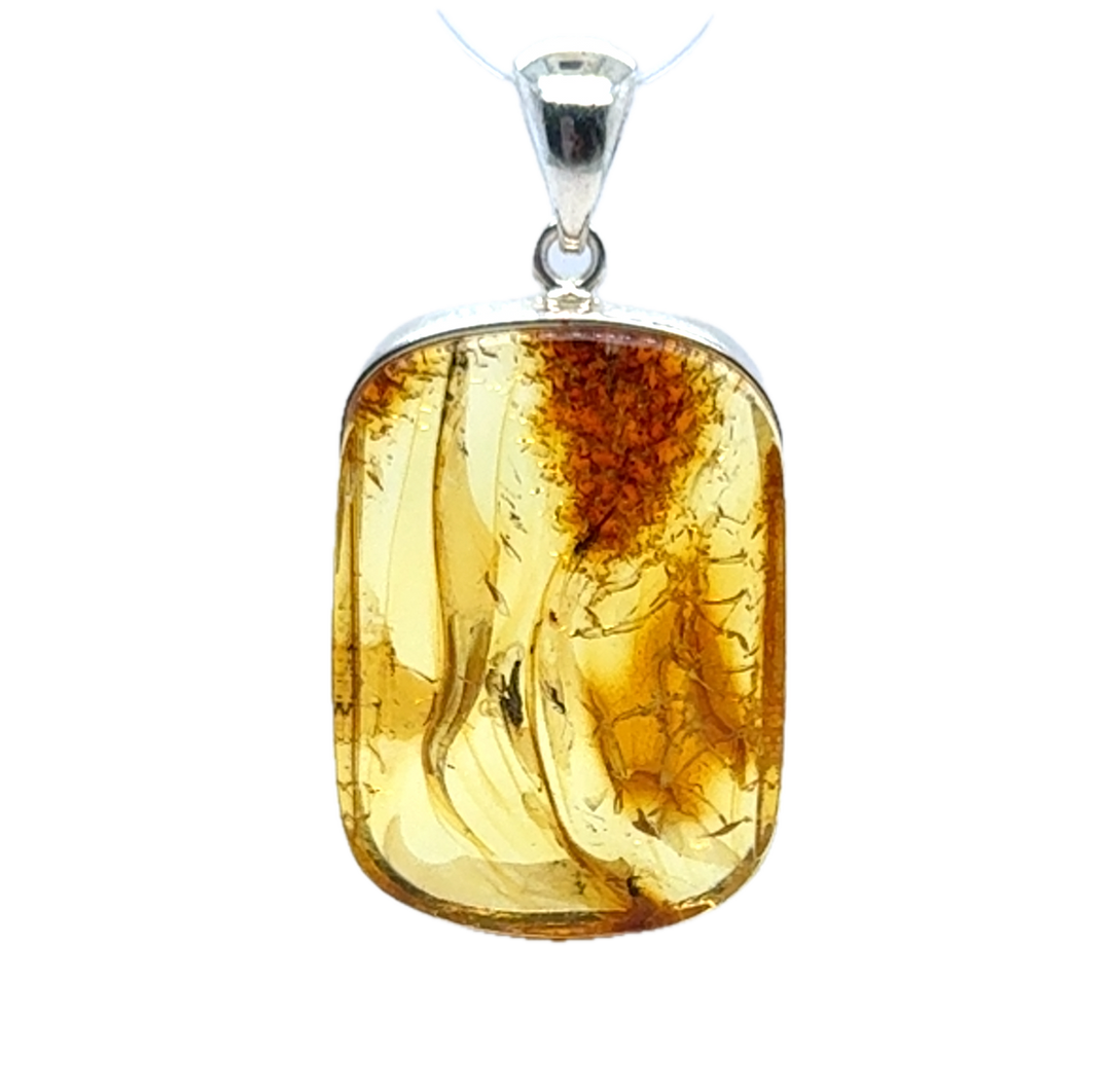Sterling Silver Baltic Amber Rectangular Pendant