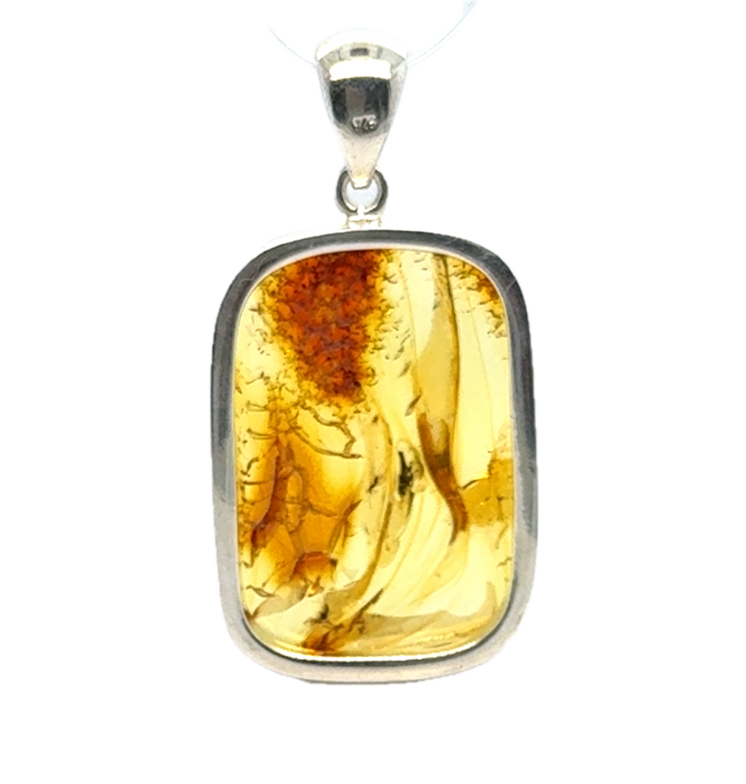 Sterling Silver Baltic Amber Rectangular Pendant