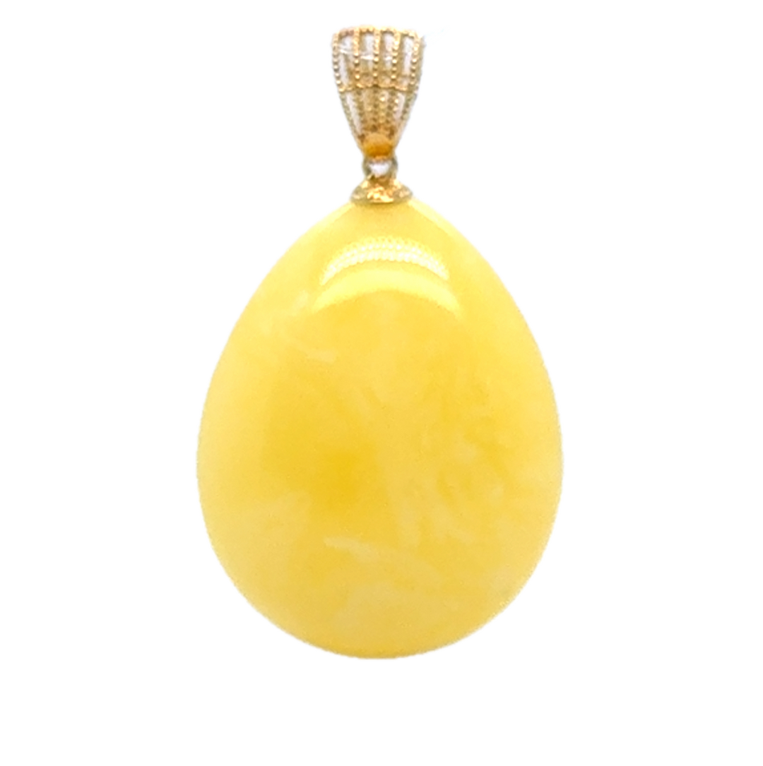 Gold Plated Lemon Baltic Amber Drop Pendant