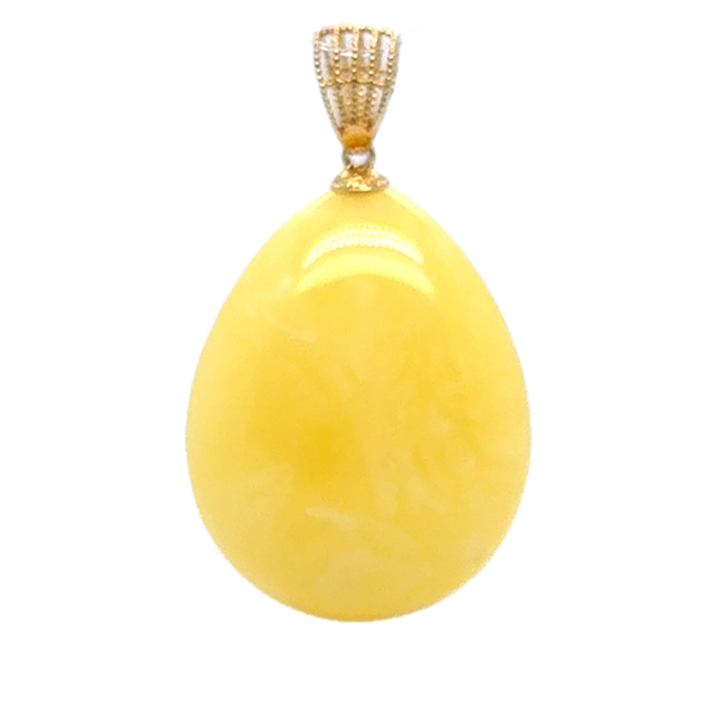 Gold Plated Lemon Baltic Amber Drop Pendant