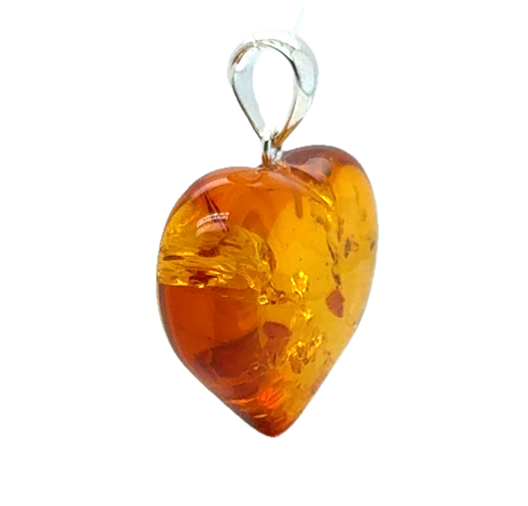 Sterling Silver Baltic Amber Heart Pendant
