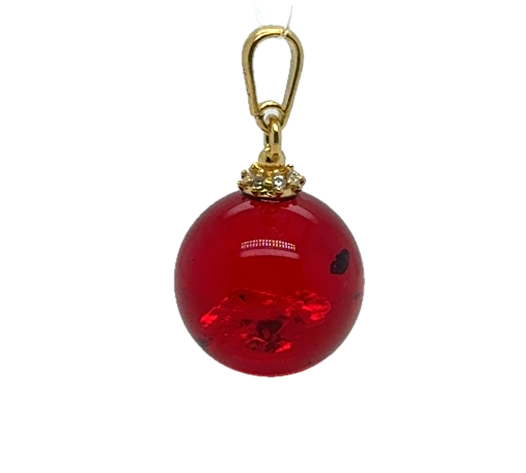 Gold Plated Red Baltic Amber Ball Pendant