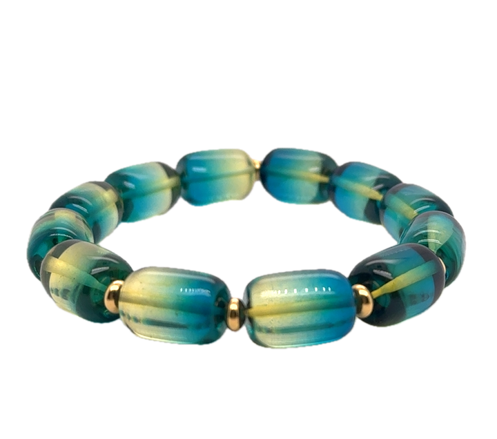 Baltic Amber Green Blue Infused Stretch Bracelet