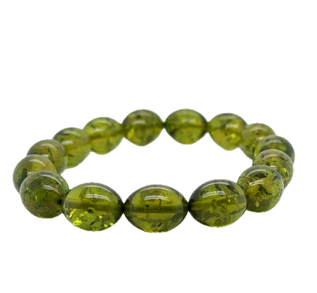 Baltic Amber Green Beaded Stretch Bracelet