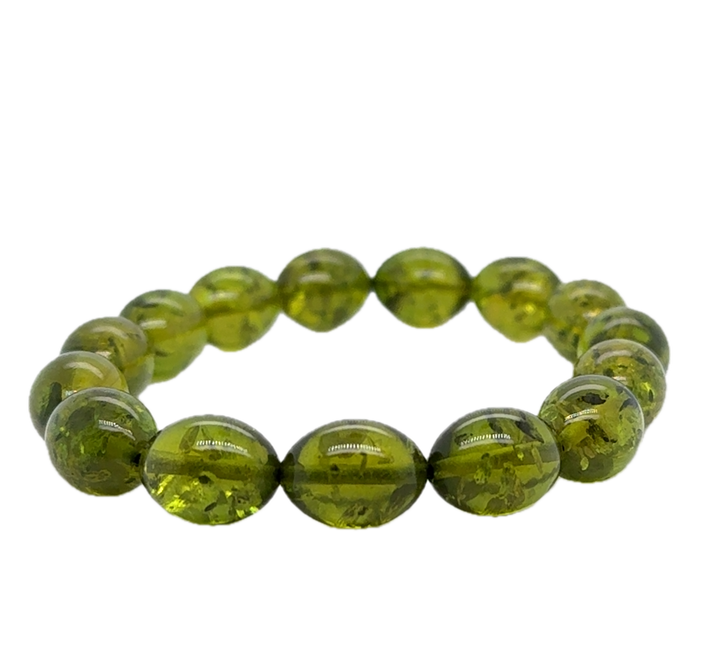 Baltic Amber Green Beaded Stretch Bracelet