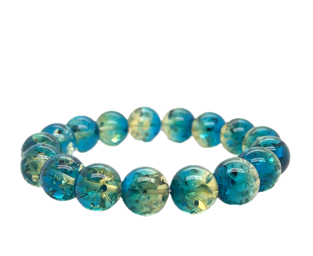 Baltic Amber Green-Blue Beaded Stretch Bracelet
