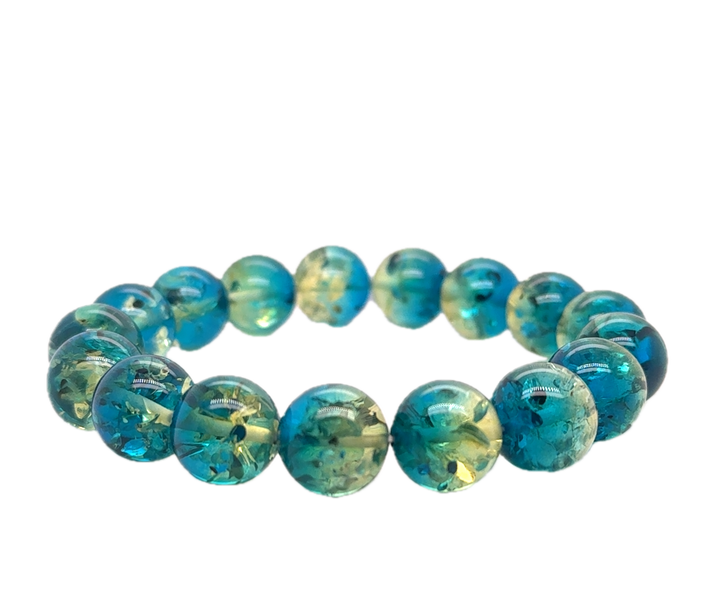 Baltic Amber Green-Blue Beaded Stretch Bracelet