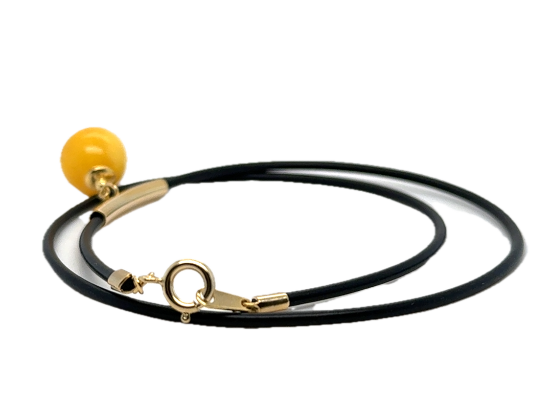 Baltic Amber Yellow On Black Cord Necklace