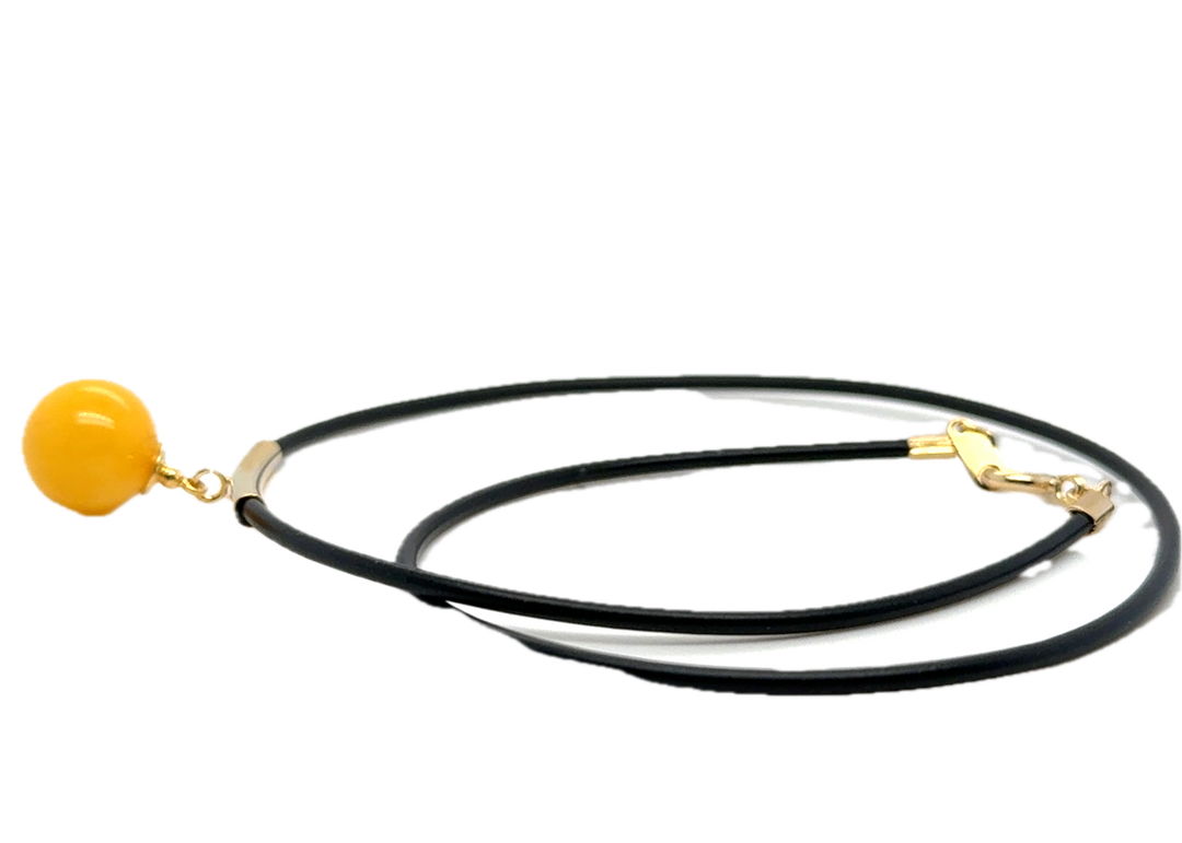 Baltic Amber Yellow On Black Cord Necklace