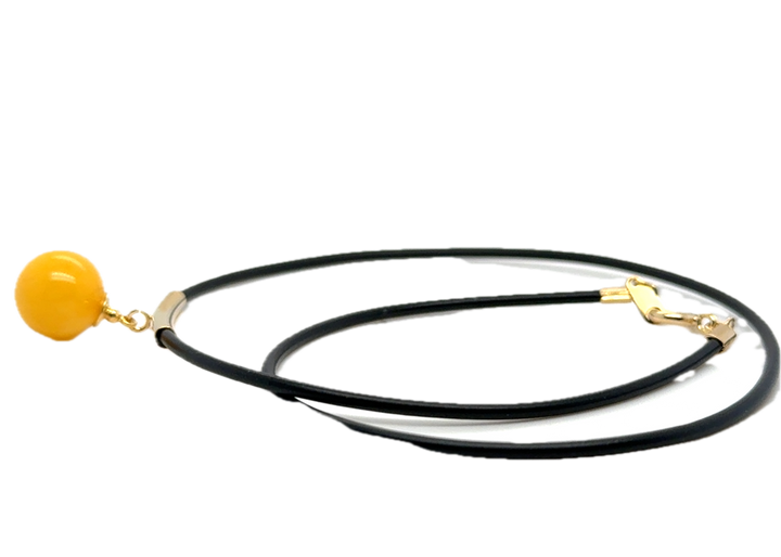 Baltic Amber Yellow On Black Cord Necklace