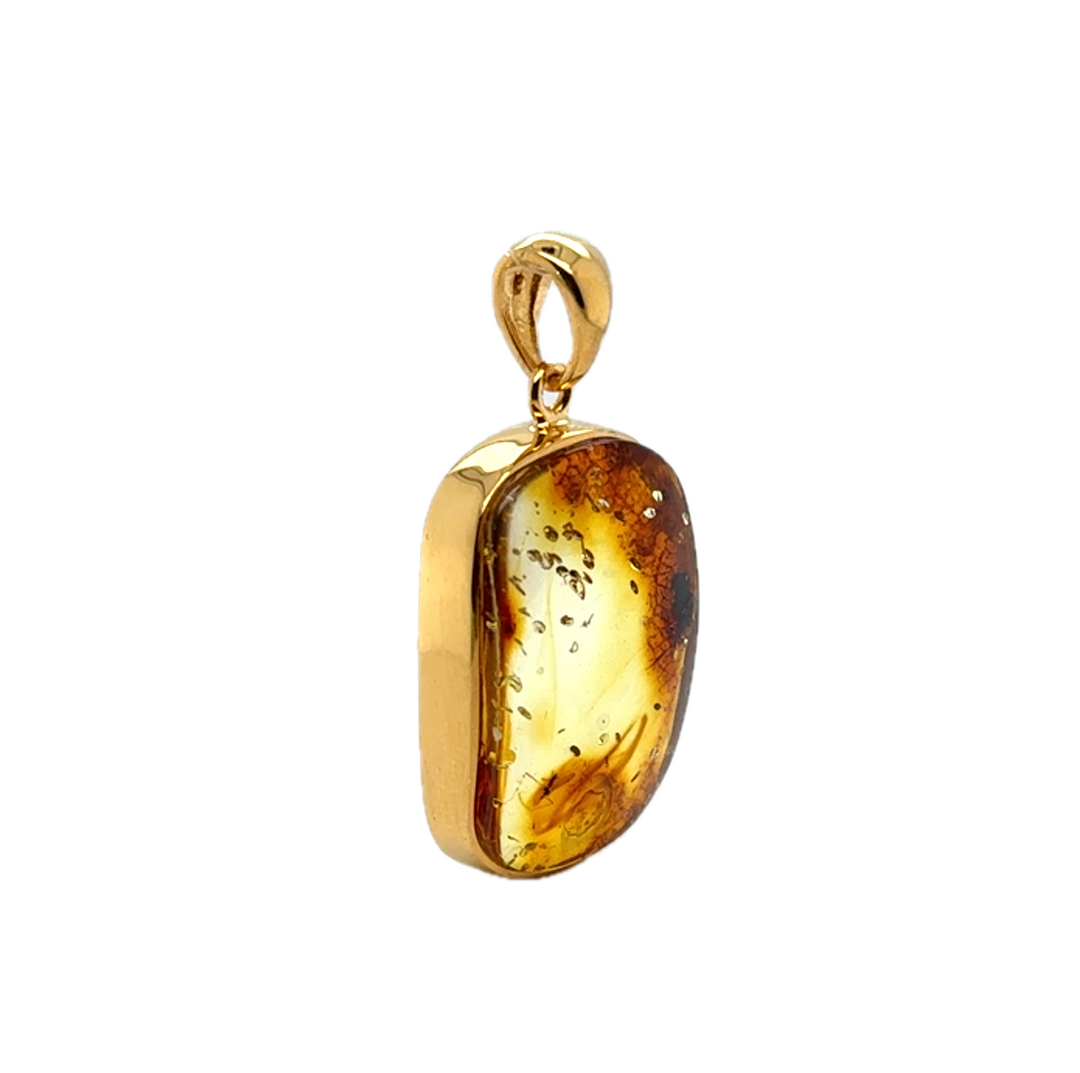 Gold Plated Baltic Amber Rectangular Pendant