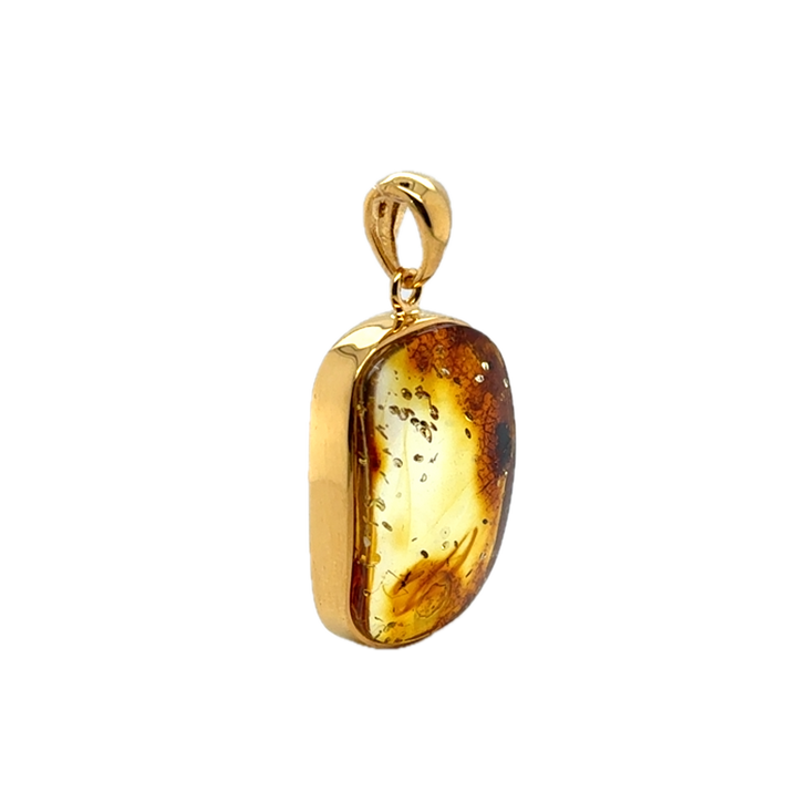 Gold Plated Baltic Amber Rectangular Pendant