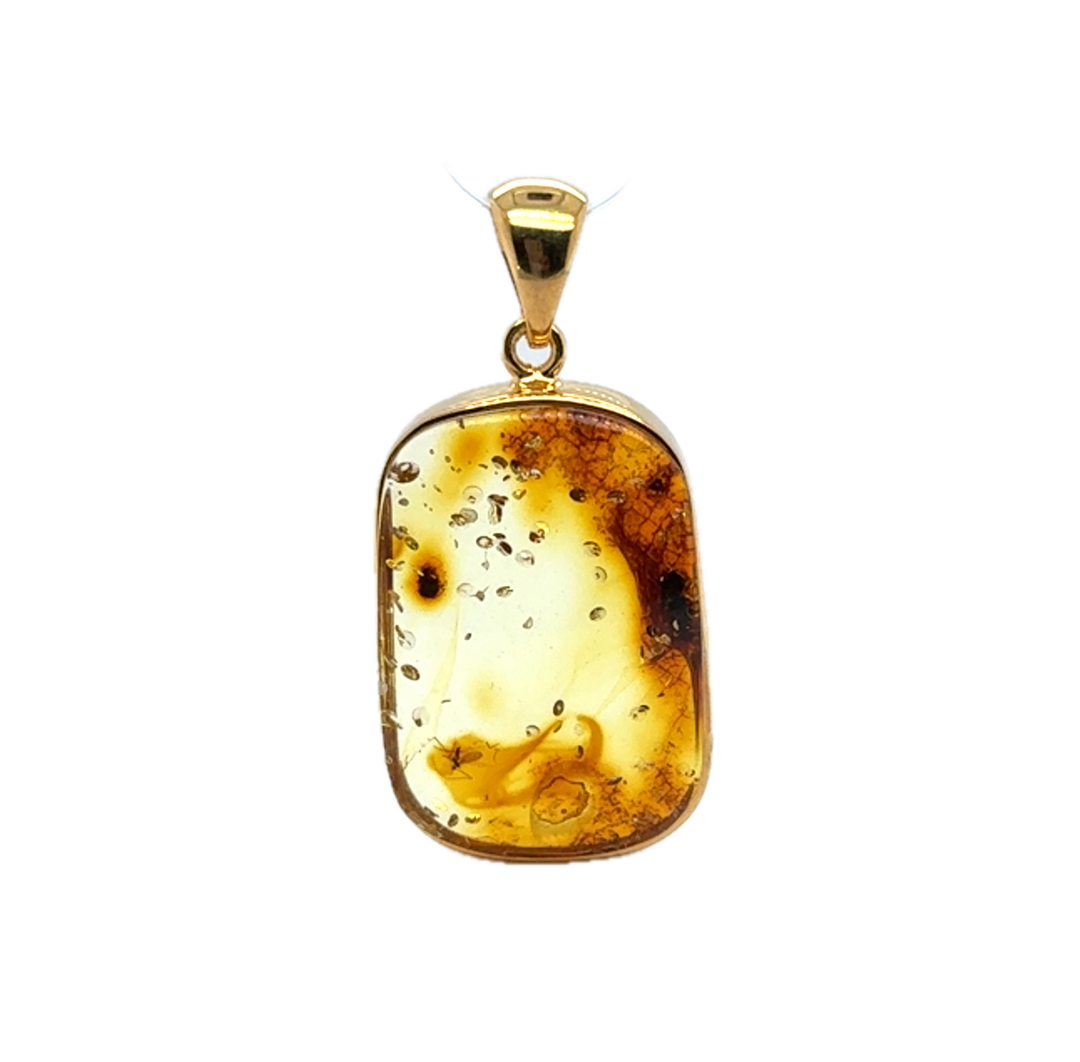 Gold Plated Baltic Amber Rectangular Pendant