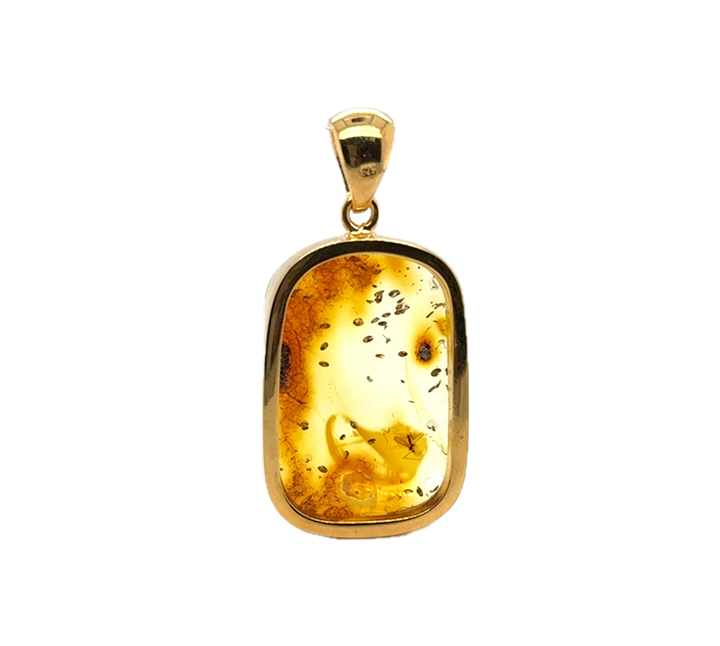 Gold Plated Baltic Amber Rectangular Pendant
