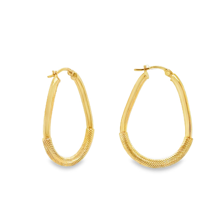 9ct Yellow Gold Pear-Shaped Half & Half Hoop Earrings