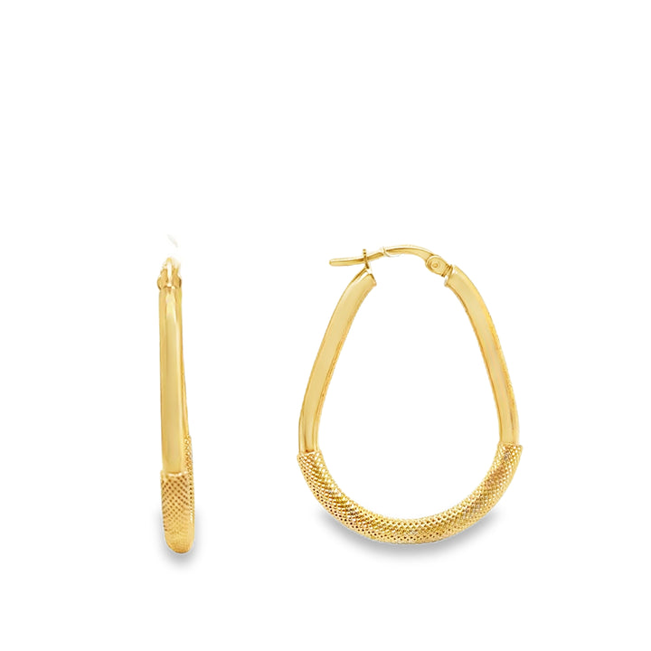 9ct Yellow Gold Pear-Shaped Half & Half Hoop Earrings